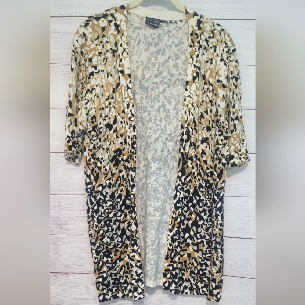 Additions by Chicos Paint 🫟 Splatter open front 3/4 sleeve cardigan sz M/L